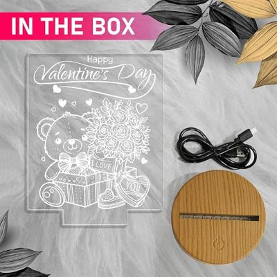 Cute Teddy Happy Valentine Day Night Lamp with 7 Color Changing Light   Teddy Day Gift for Husband Wife Boyfriend Girlfriend  Love Lamp Light